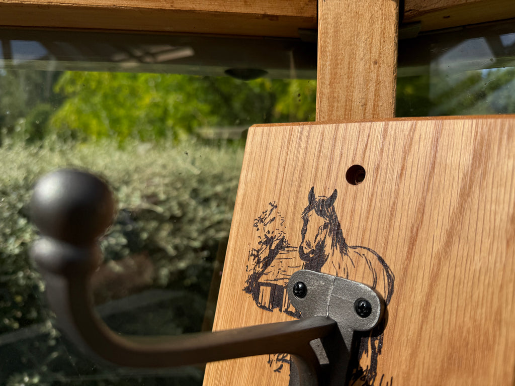 Handmade Oak Coat Rack: Equestrian Cast Iron Hook - Wall Mountable