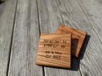 Natural Solid Oak Drink Coasters - Handmade in Hampshire - Personalisable - coordinates - perfect wedding/anniversary/engagement gift
