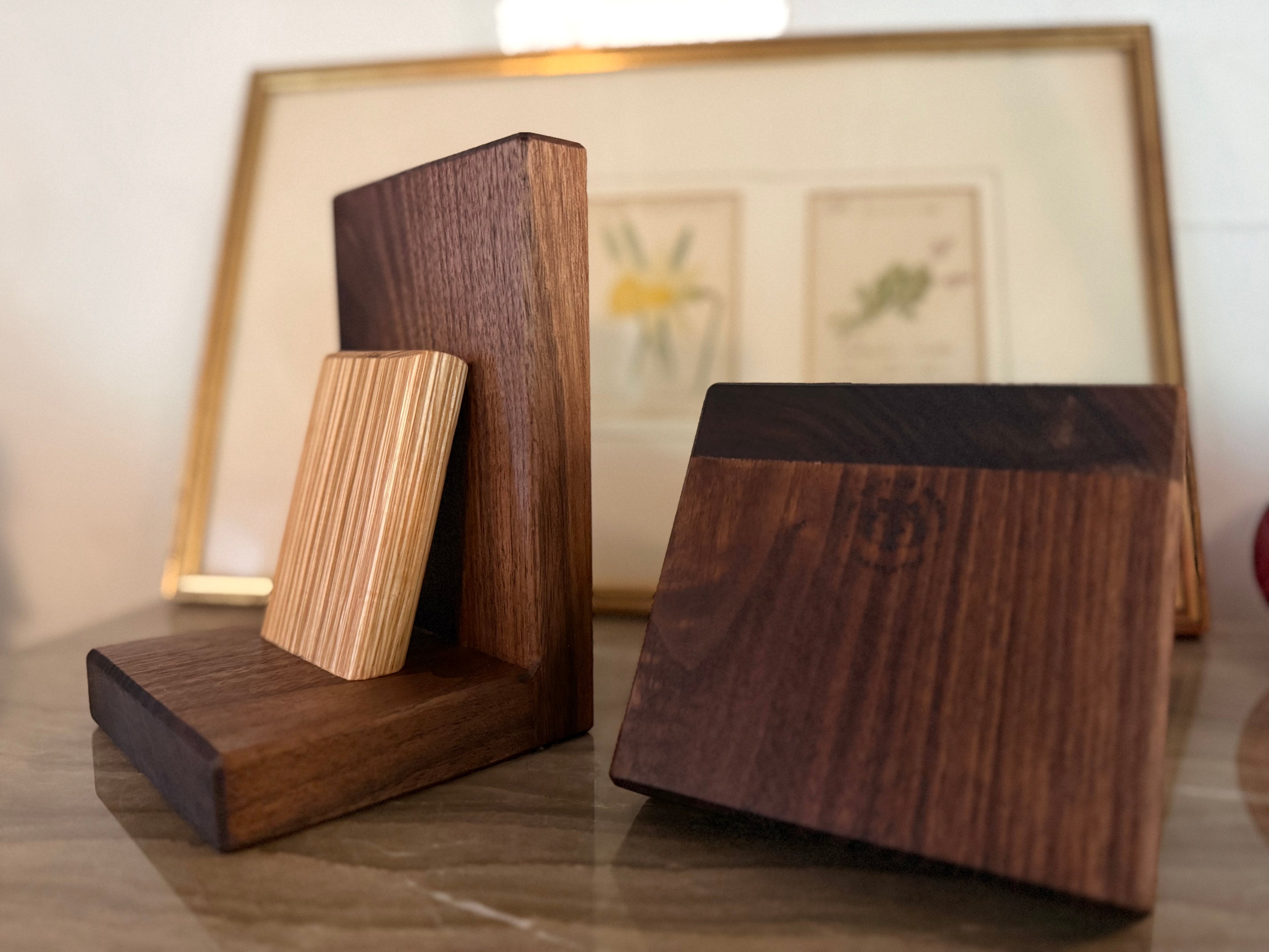 Handmade Walnut & Oak Bookends - Personalisable Desk Display
