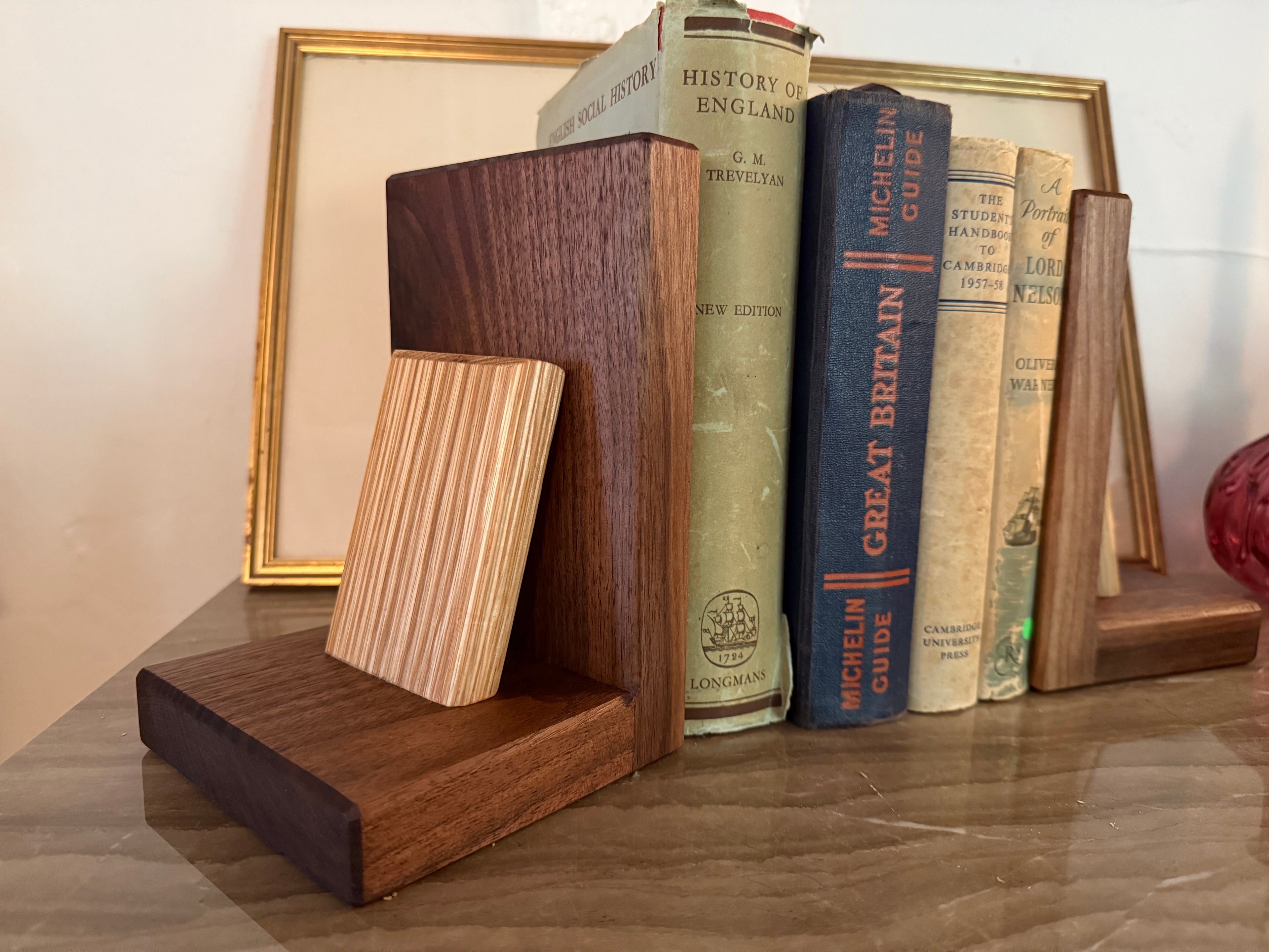 Handmade Walnut & Oak Bookends - Personalisable Desk Display