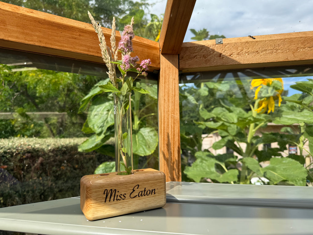 Handmade Solid Oak Desk Organizer: Mini Vase & Pen Stand