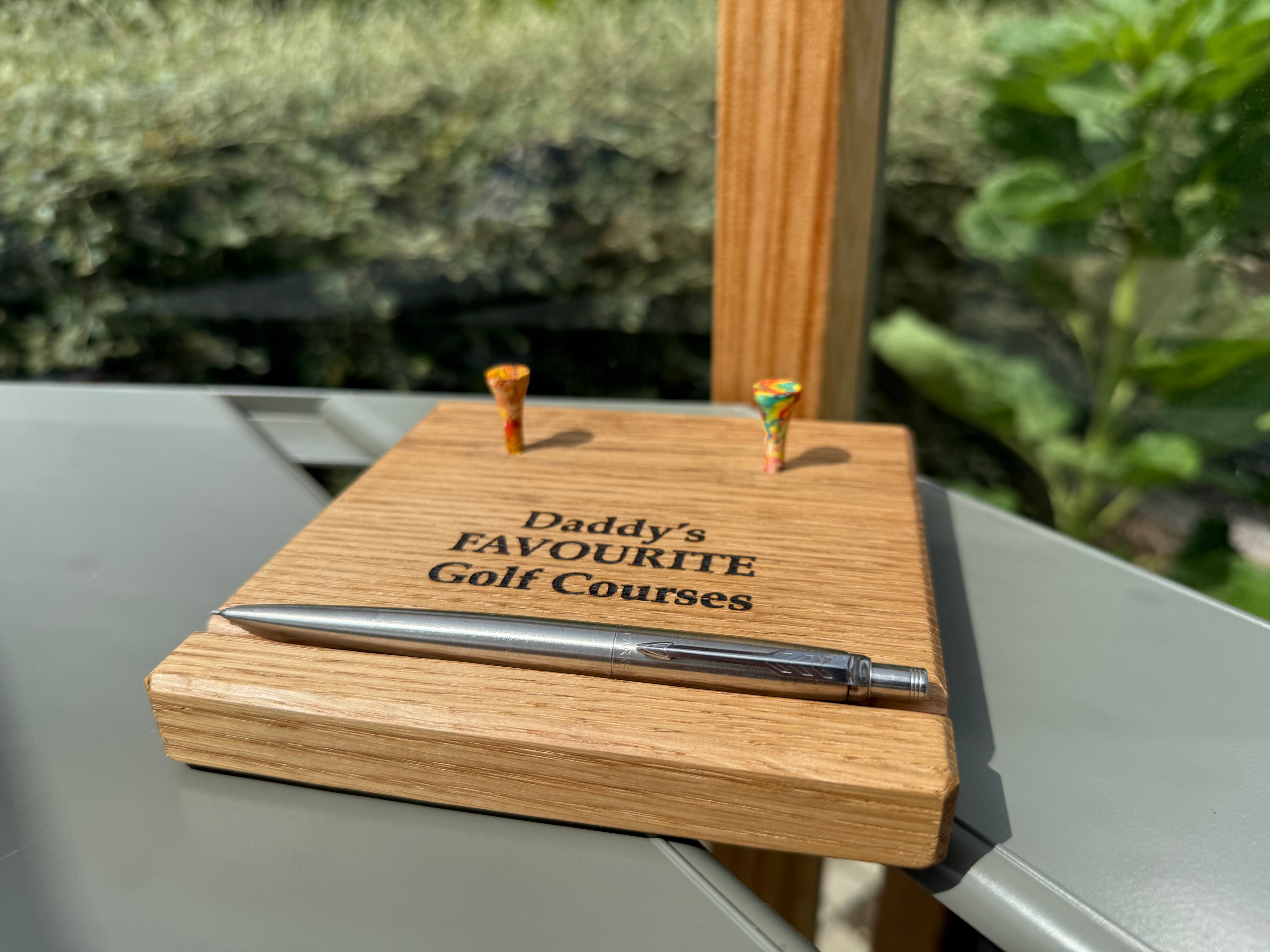 Natural Solid Oak Golf Ball & Pen Display Stand - Handmade in Hampshire - Golf Enthusiast Gift - Desk or Display - Personalisable