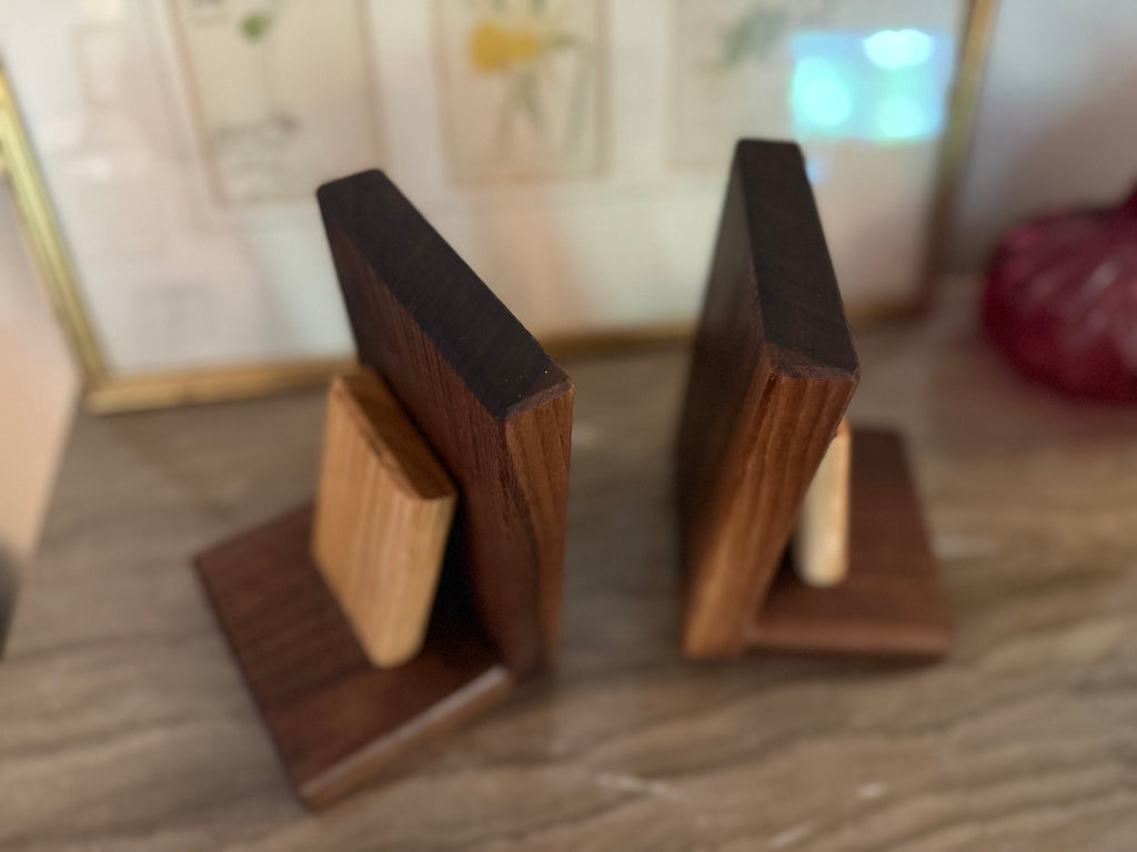 Handmade Walnut & Oak Bookends - Personalisable Desk Display