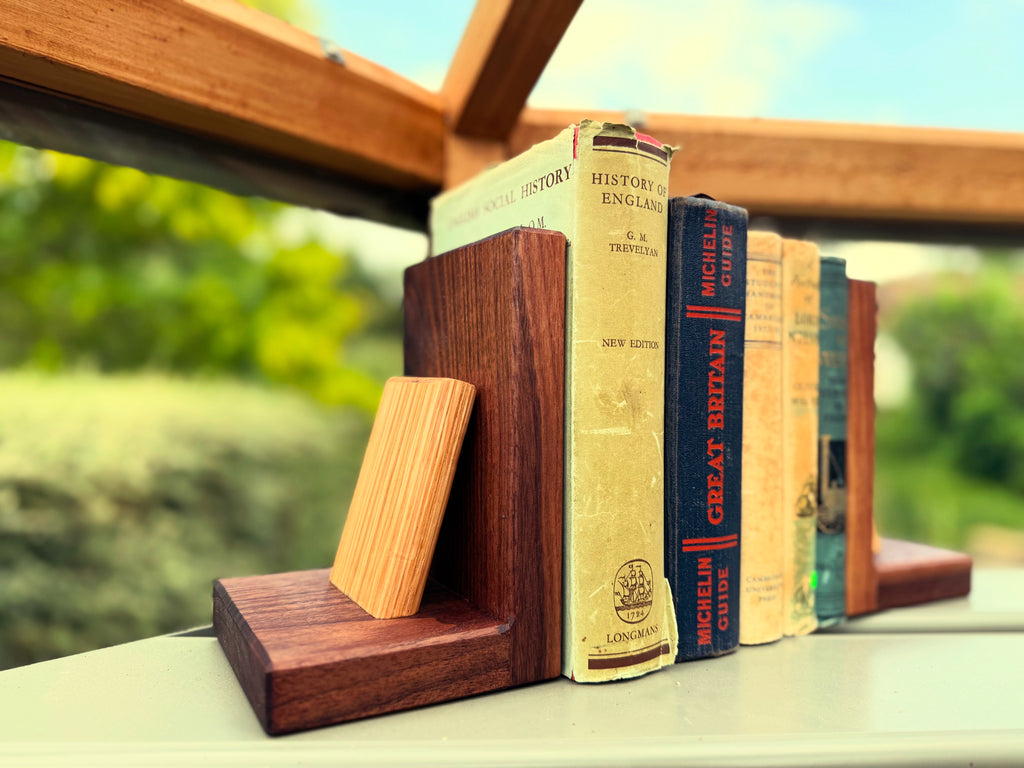 Handmade Walnut & Oak Bookends - Personalisable Desk Display