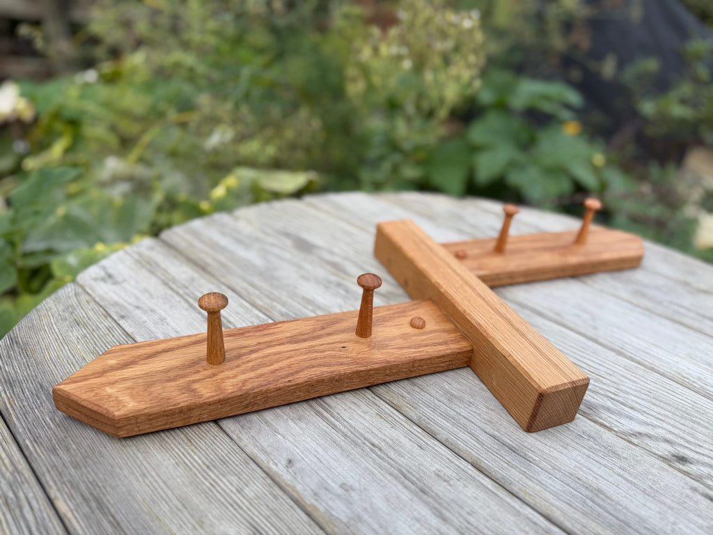 Handmade Solid Oak Coat Rack: Countryside Footpath Sign inspired - Bi-directional design