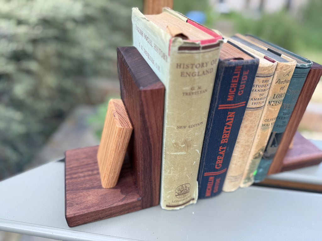 Handmade Walnut & Oak Bookends - Personalisable Desk Display