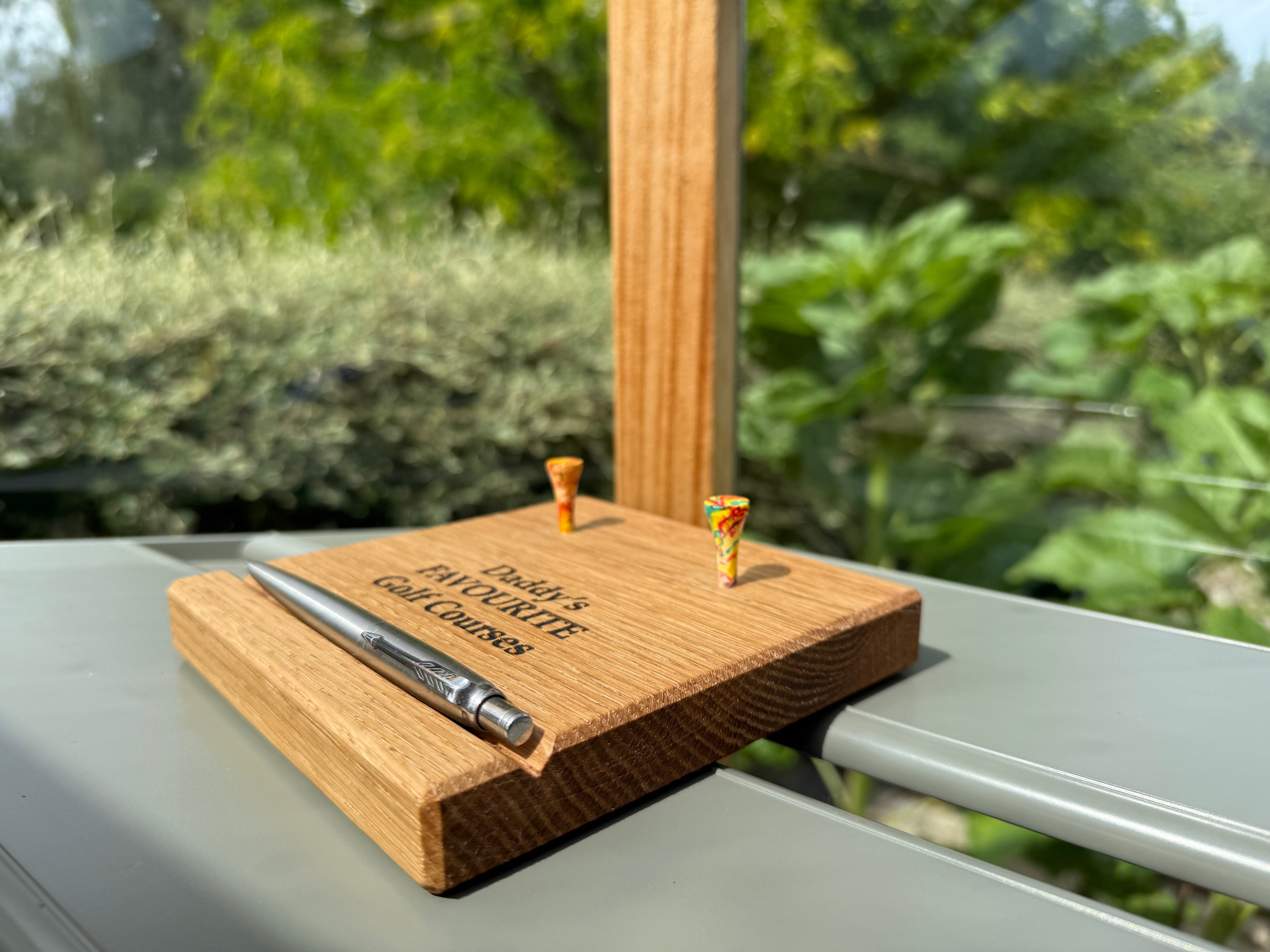 Natural Solid Oak Golf Ball & Pen Display Stand - Handmade in Hampshire - Golf Enthusiast Gift - Desk or Display - Personalisable