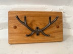 Handmade Solid Oak Coat Rack: Cast Iron Stag Antlers - Personalisable