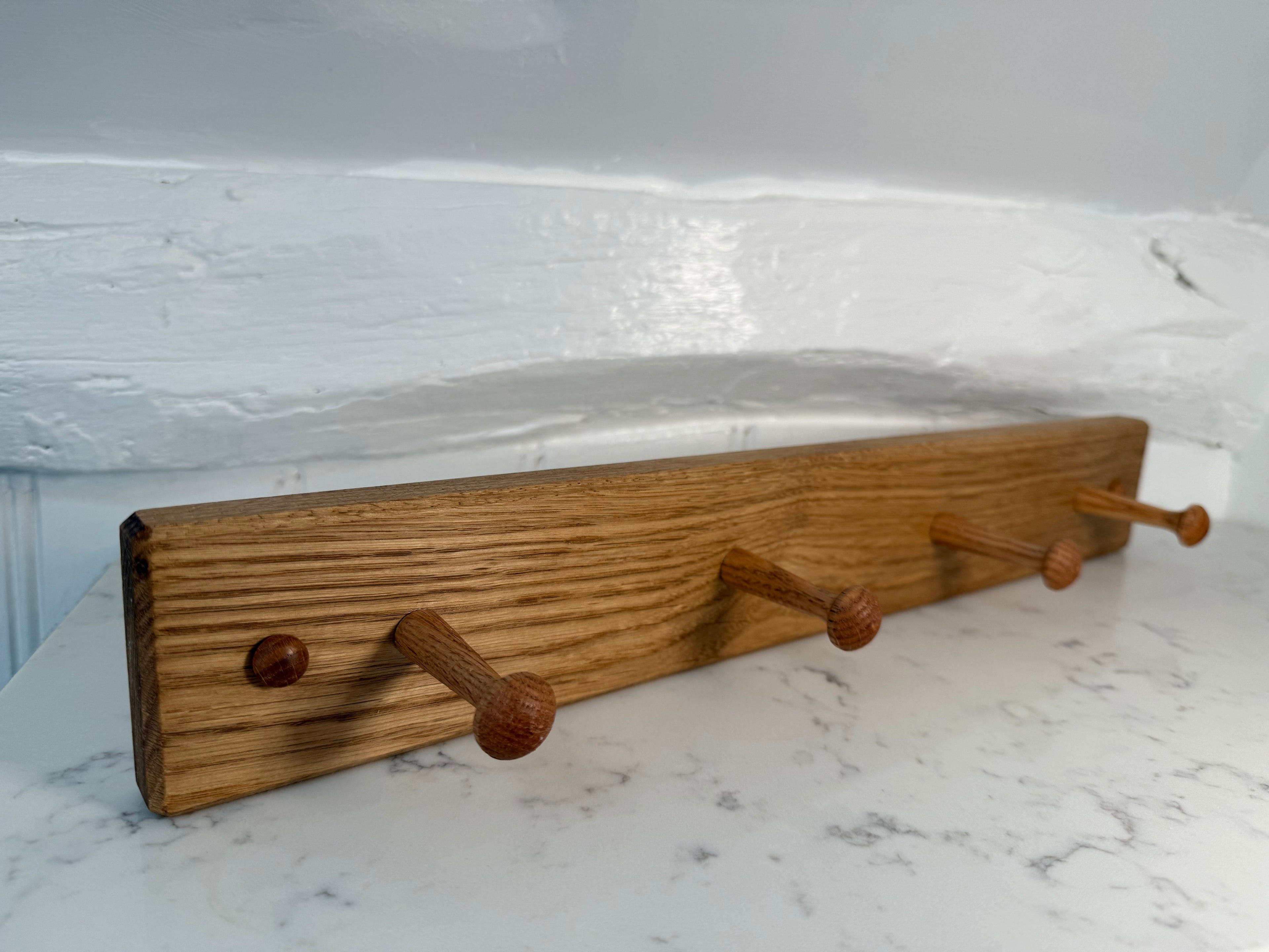 Handmade Solid Oak Coat Rack with Pegs: Wall Mountable