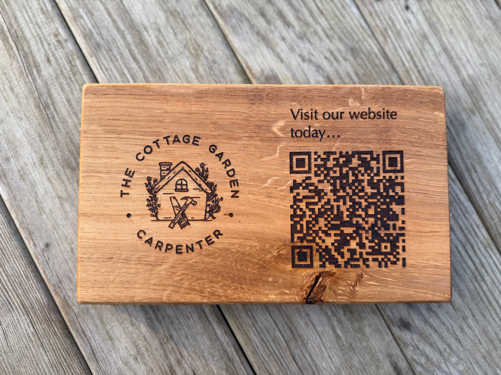 Solid Oak Tabletop/Desk/Reception Sign: Customisable Tabletop Display - QR Code