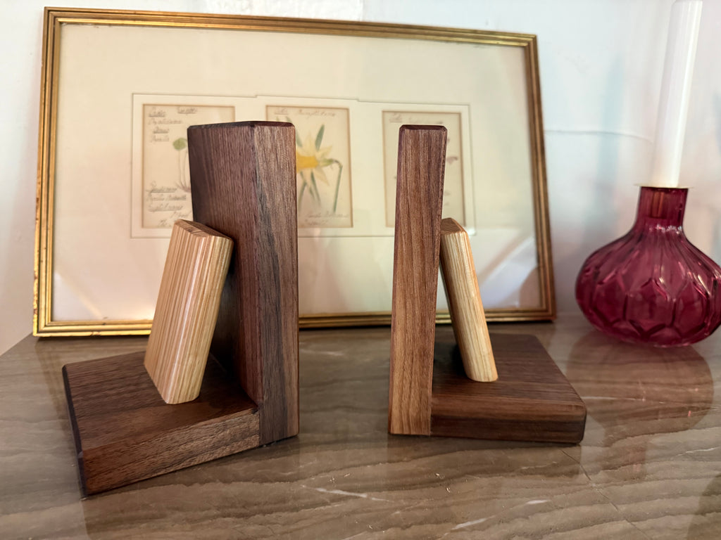 Handmade Walnut & Oak Bookends - Personalisable Desk Display