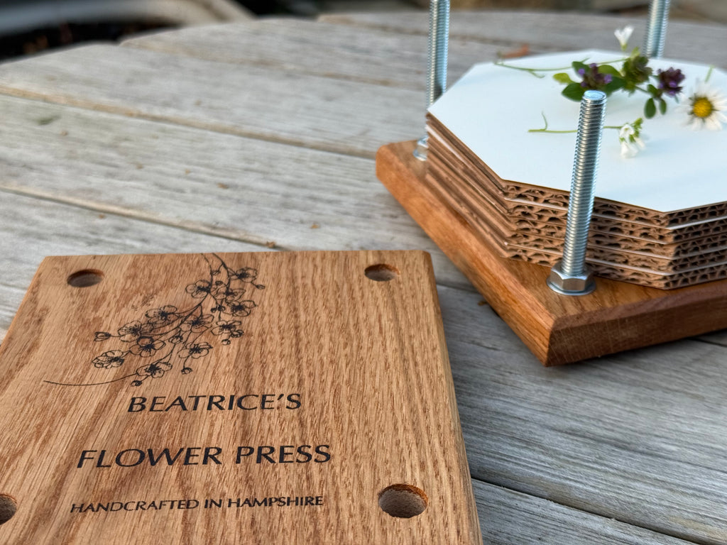 Personalisable Flower Press: Handcrafted in Solid Oak - with blotting craft paper