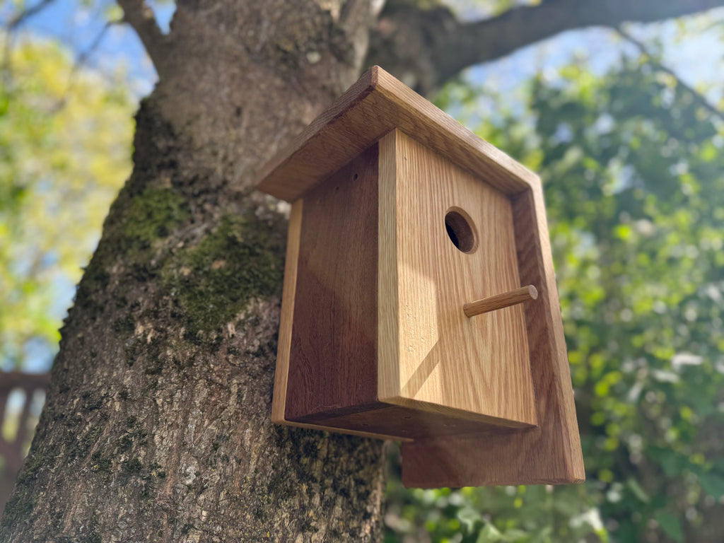 Handmade Solid Oak & Sapele Bird House: Solid Wood Nest Box, Garden Gift - Personalisable