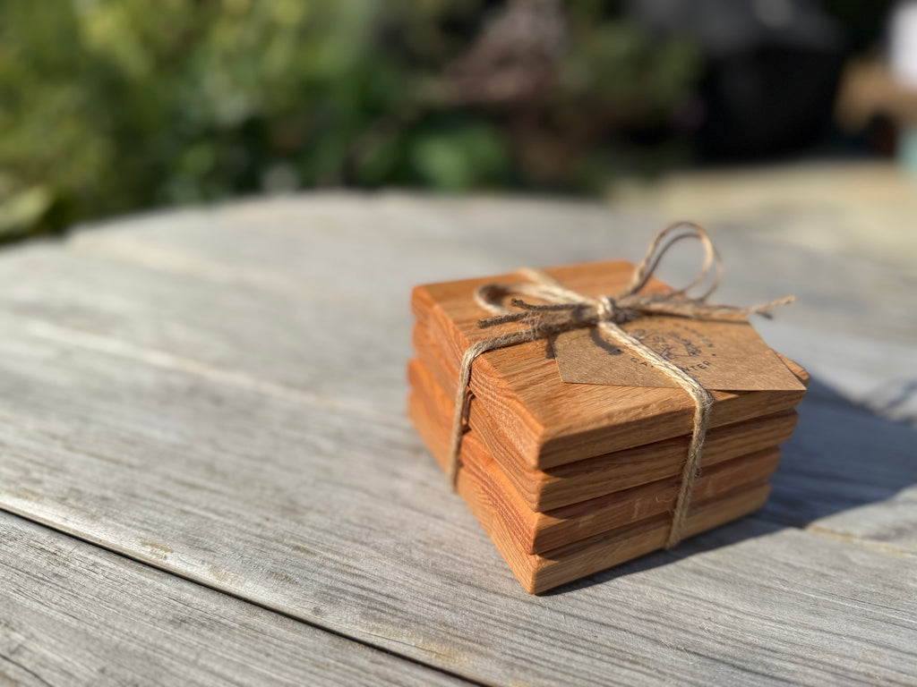 Handmade Solid Oak Drink Coasters: Natural Wood Grain