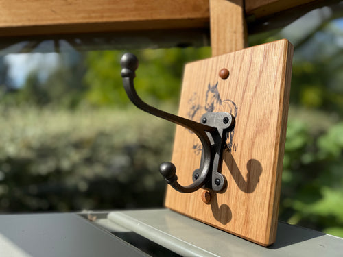 Handmade Oak Coat Rack: Equestrian Cast Iron Hook - Wall Mountable