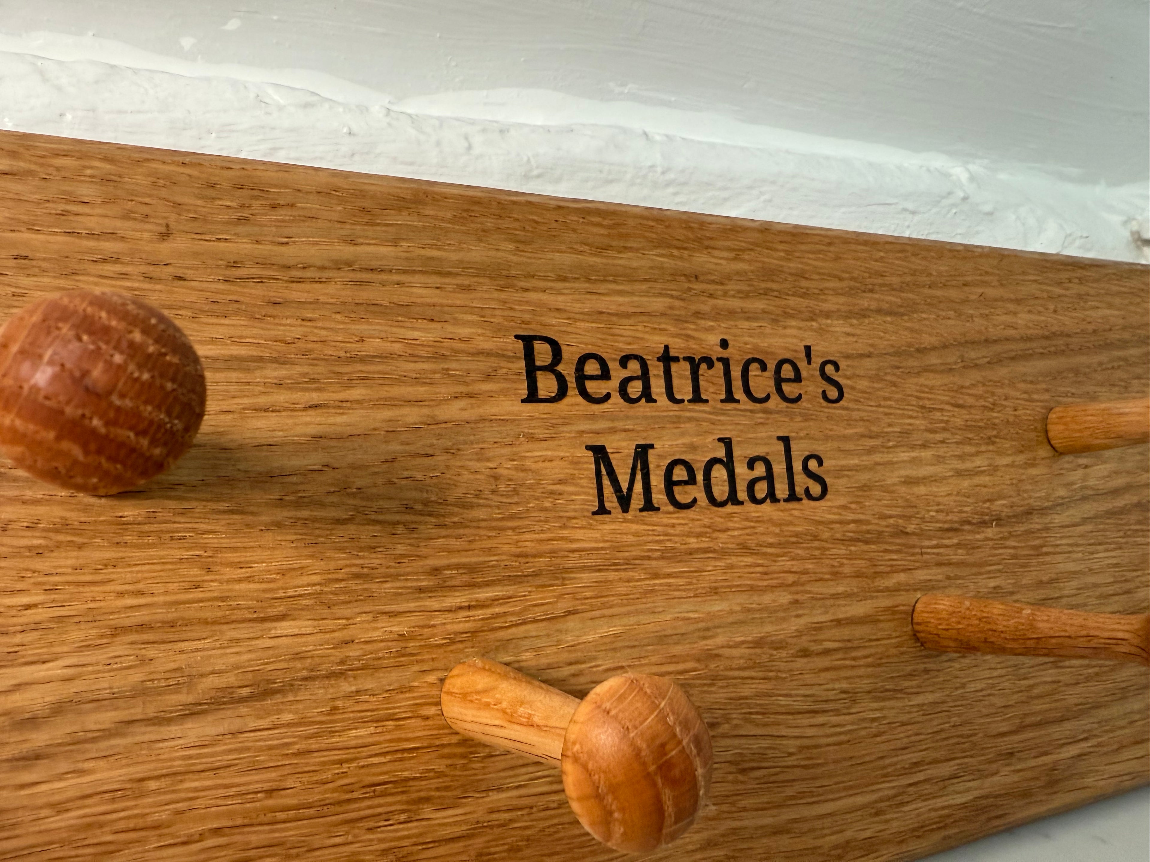 Handmade Solid Oak Medal Hanging Rack: Wall Display - Personalisable