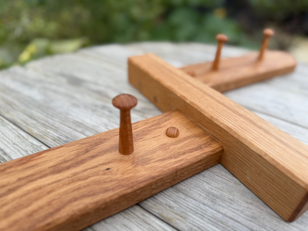 Handmade Solid Oak Coat Rack: Countryside Footpath Sign inspired - Bi-directional design