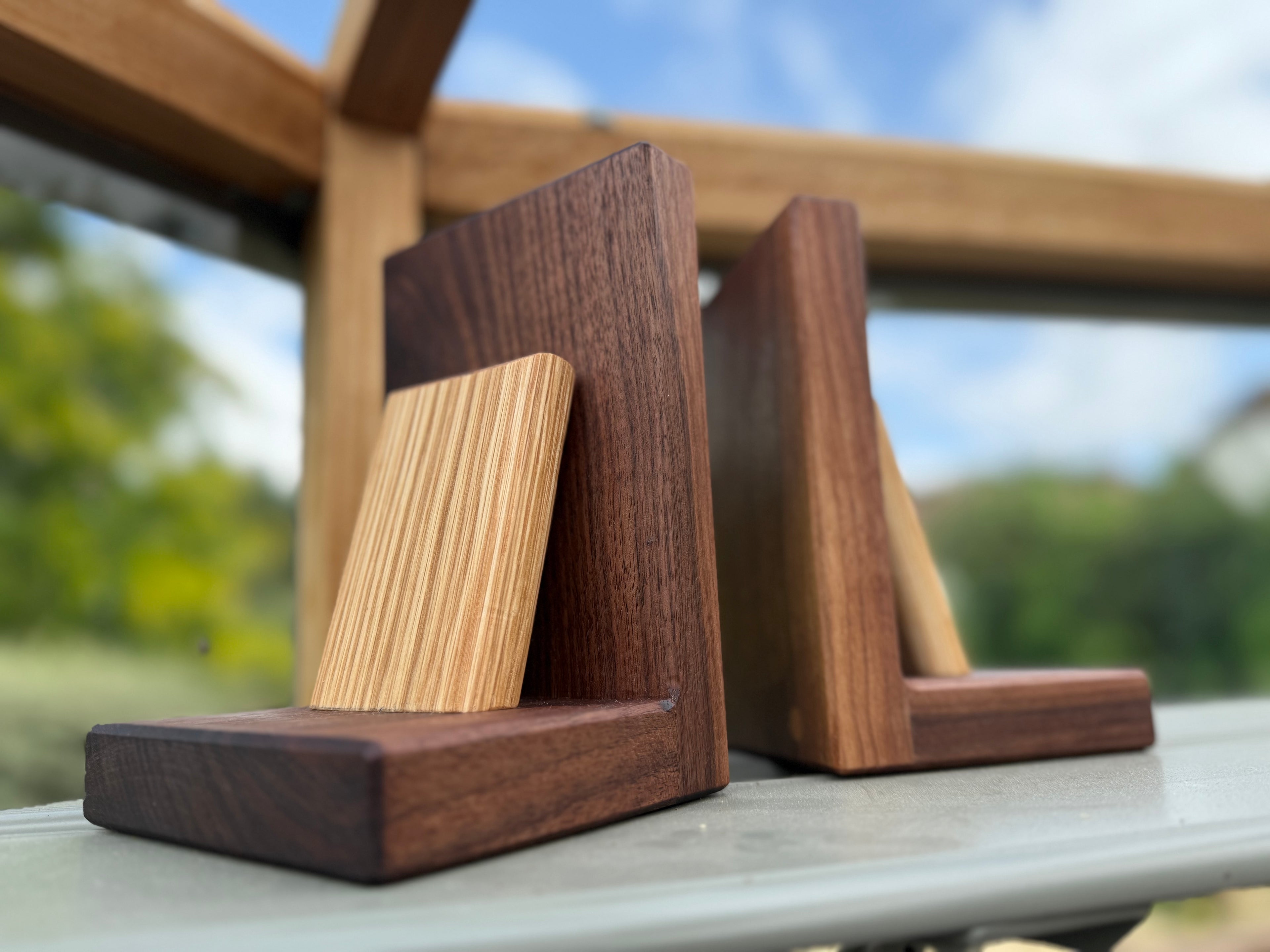 Handmade Walnut & Oak Bookends - Personalisable Desk Display