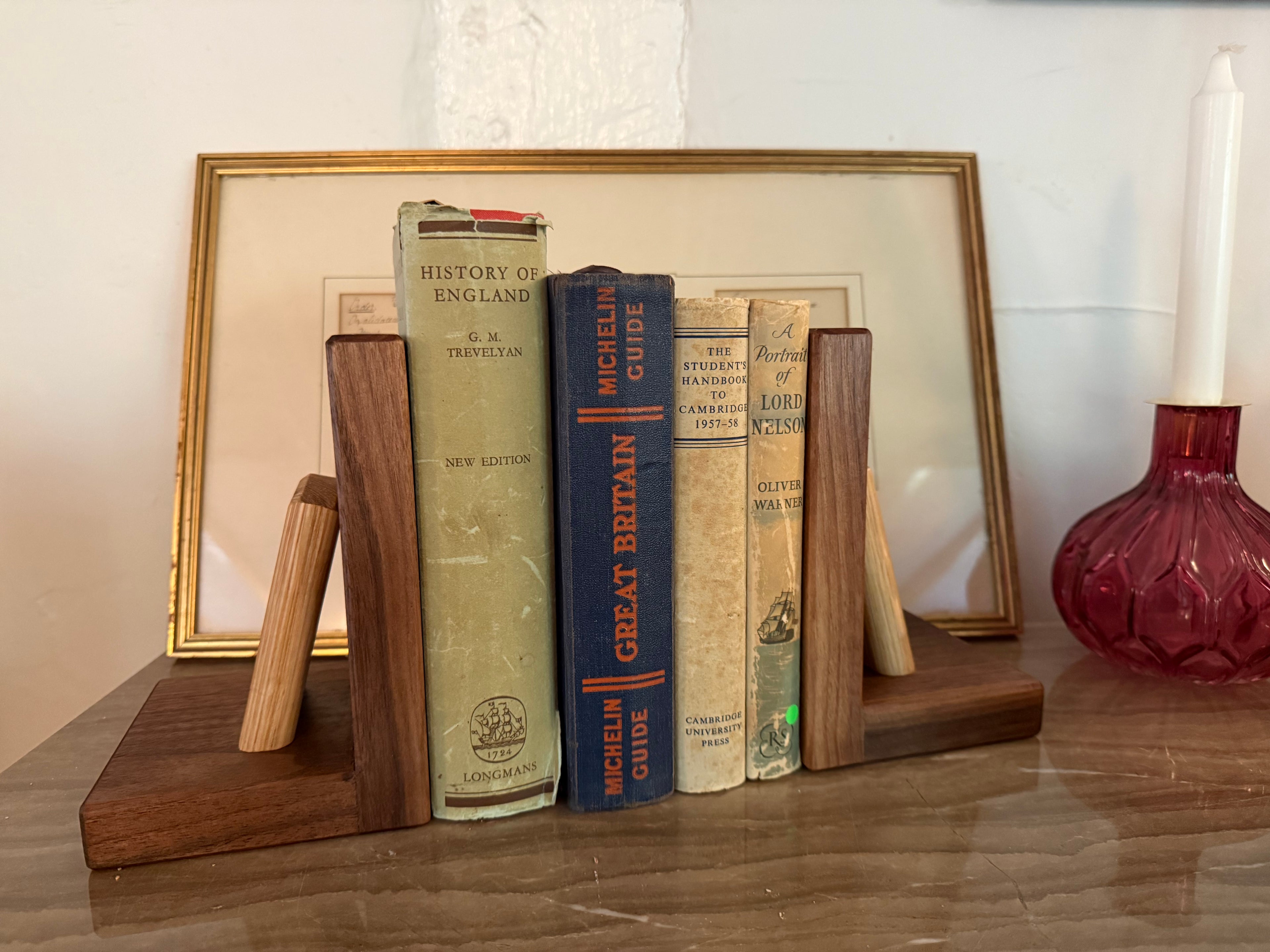 Handmade Walnut & Oak Bookends - Personalisable Desk Display