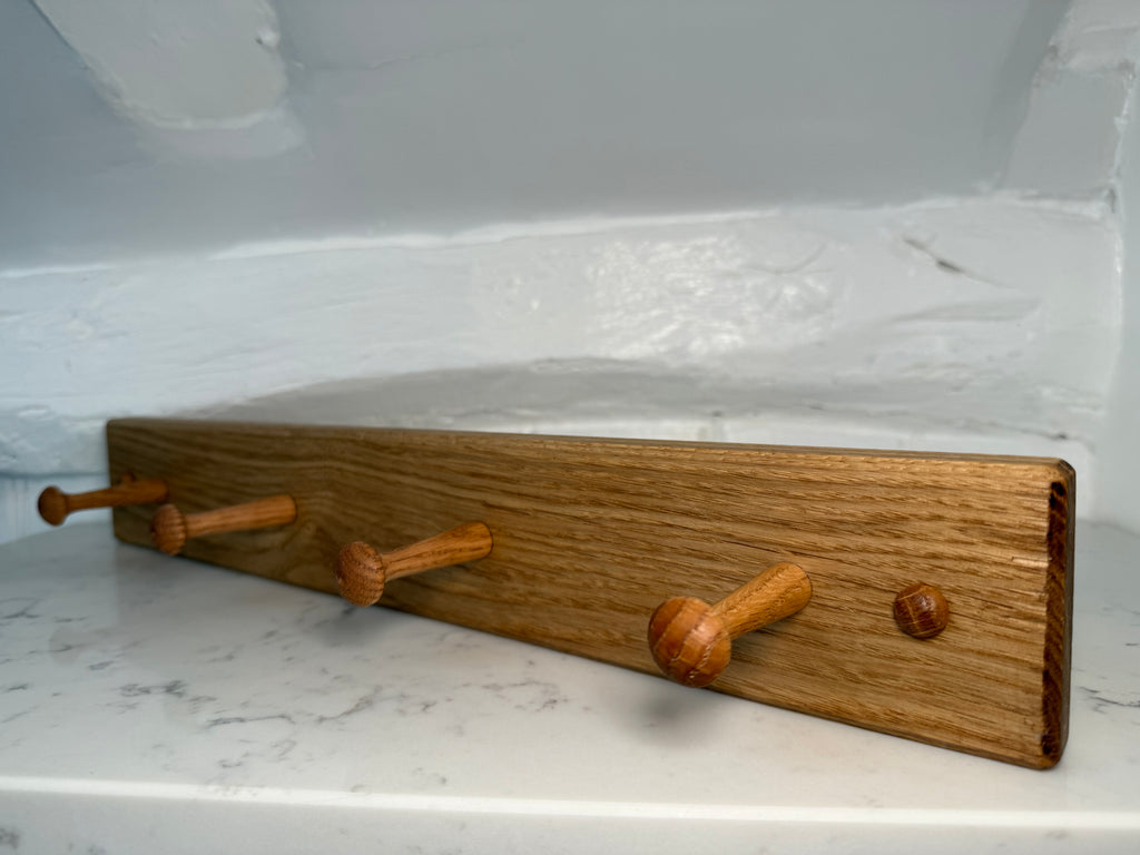 Handmade Solid Oak Coat Rack with Pegs: Wall Mountable