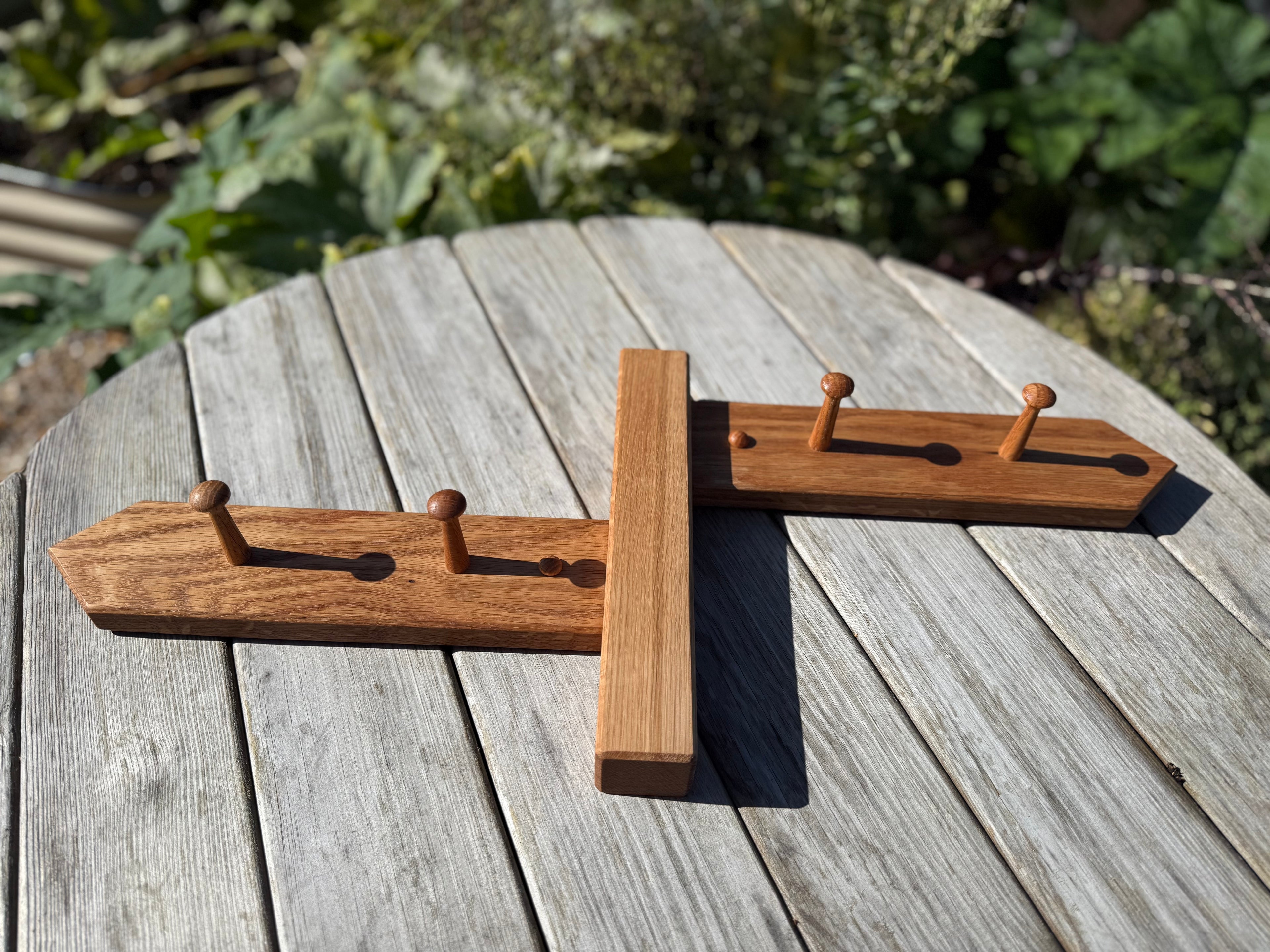 Handmade Solid Oak Coat Rack: Countryside Footpath Sign inspired - Bi-directional design