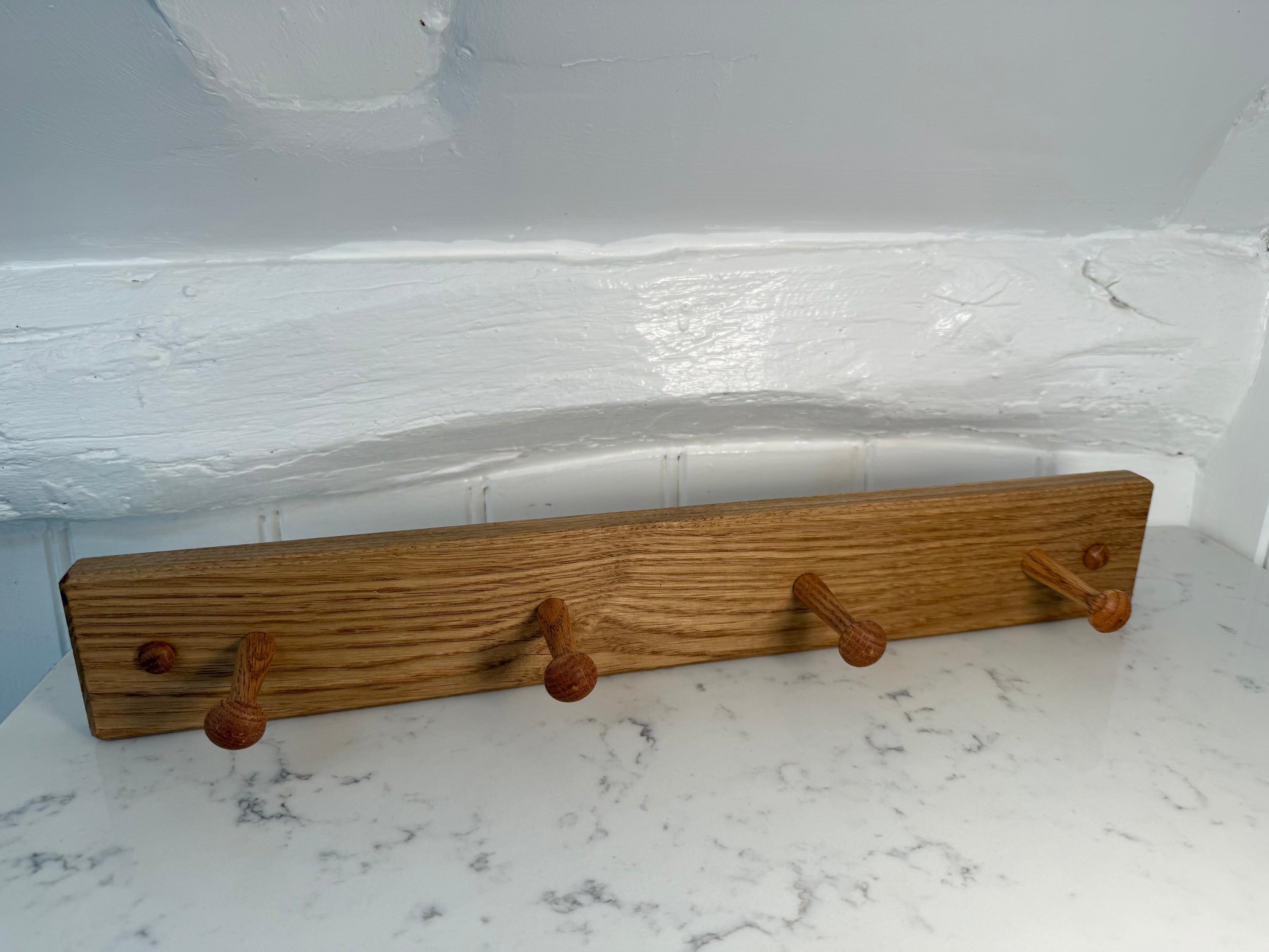 Handmade Solid Oak Coat Rack with Pegs: Wall Mountable