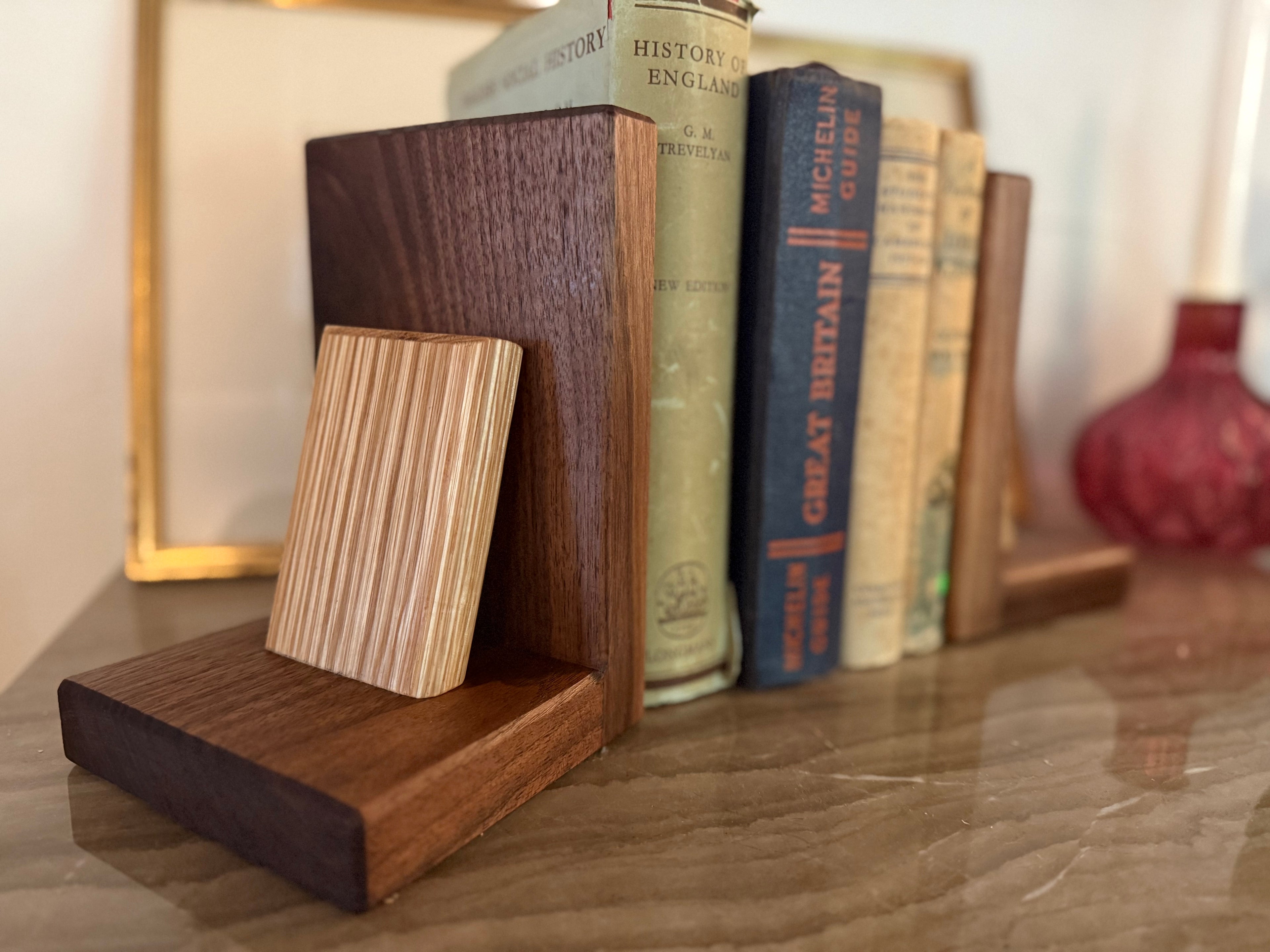 Handmade Walnut & Oak Bookends - Personalisable Desk Display