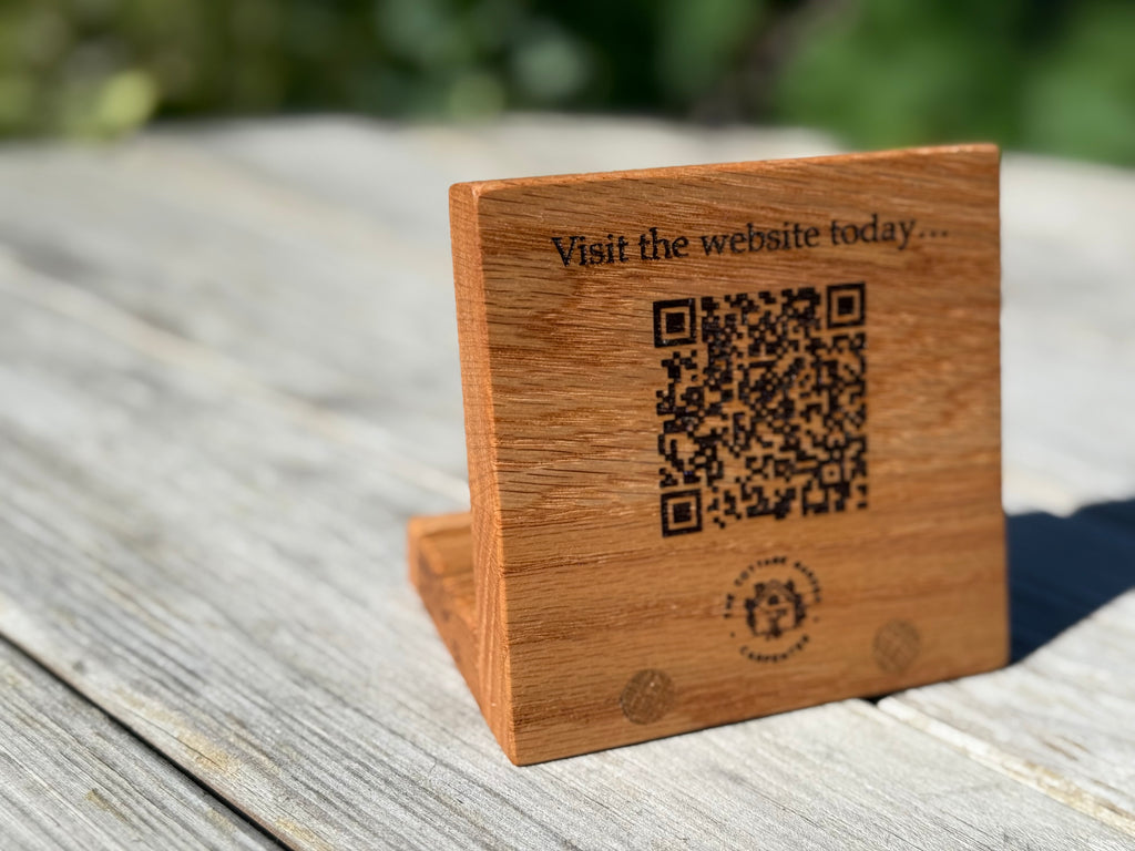 Handmade Solid Oak QR Code Sign: Customisable Tabletop Display