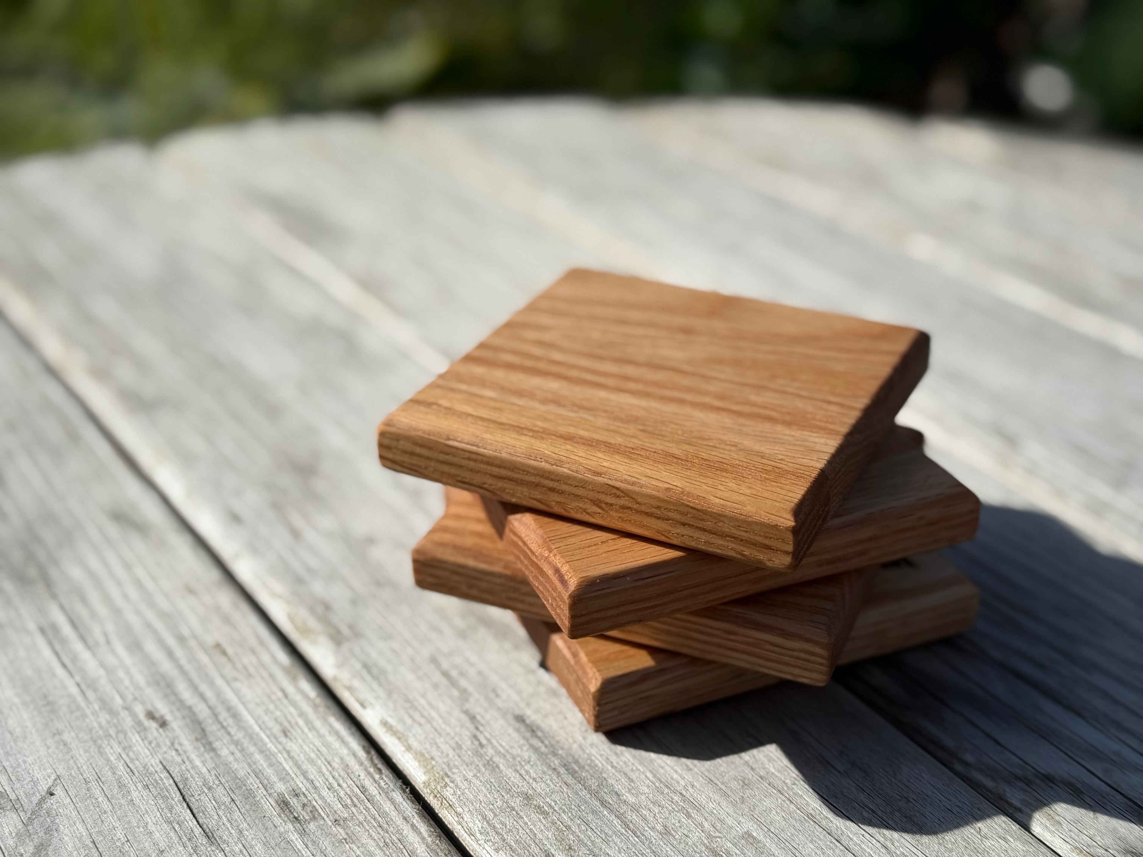 Handmade Solid Oak Drink Coasters: Natural Wood Grain