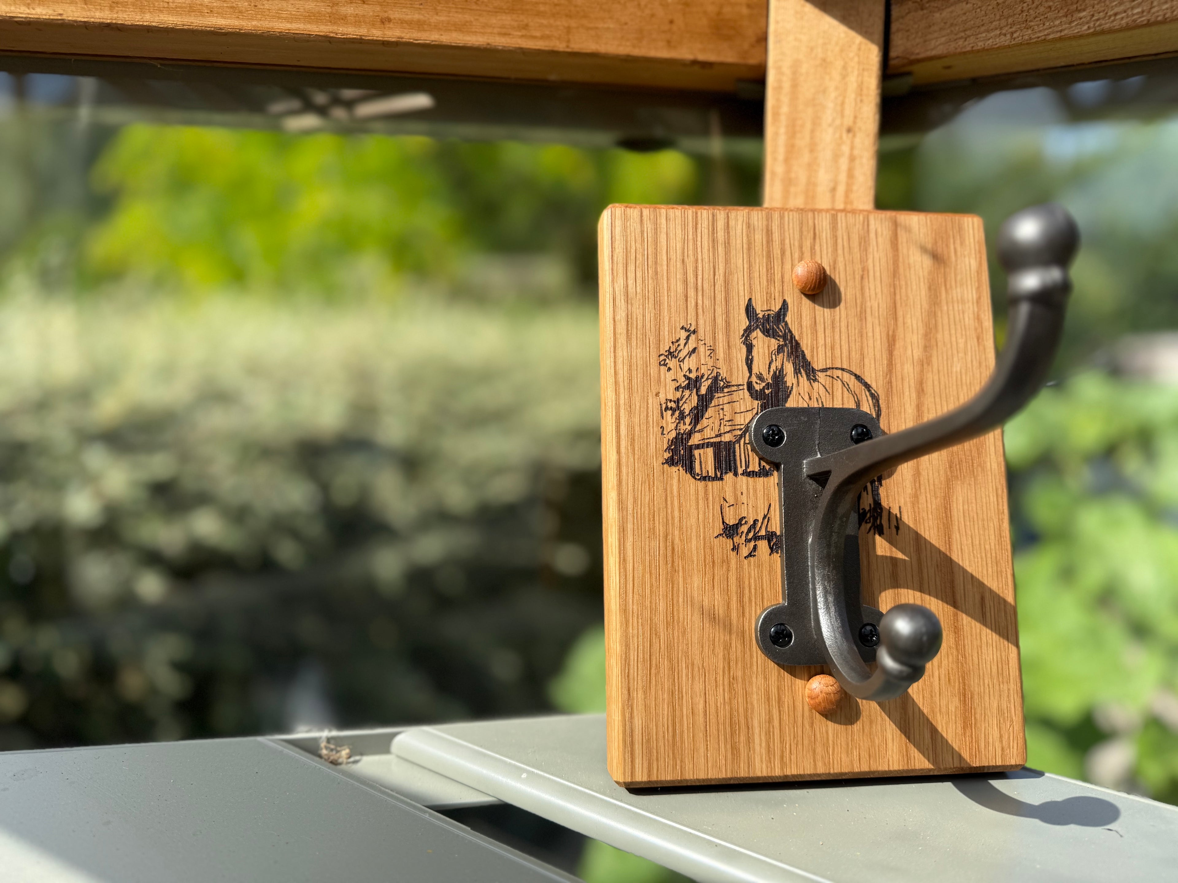 Handmade Oak Coat Rack: Equestrian Cast Iron Hook - Wall Mountable