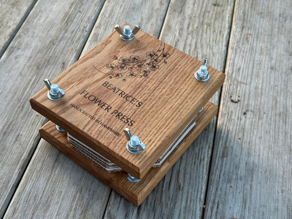 Personalisable Flower Press: Handcrafted in Solid Oak - with blotting craft paper