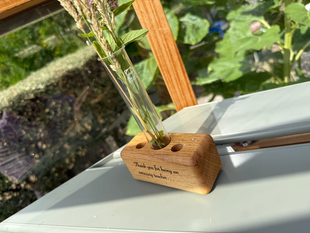 Handmade Solid Oak Desk Organizer: Mini Vase & Pen Stand