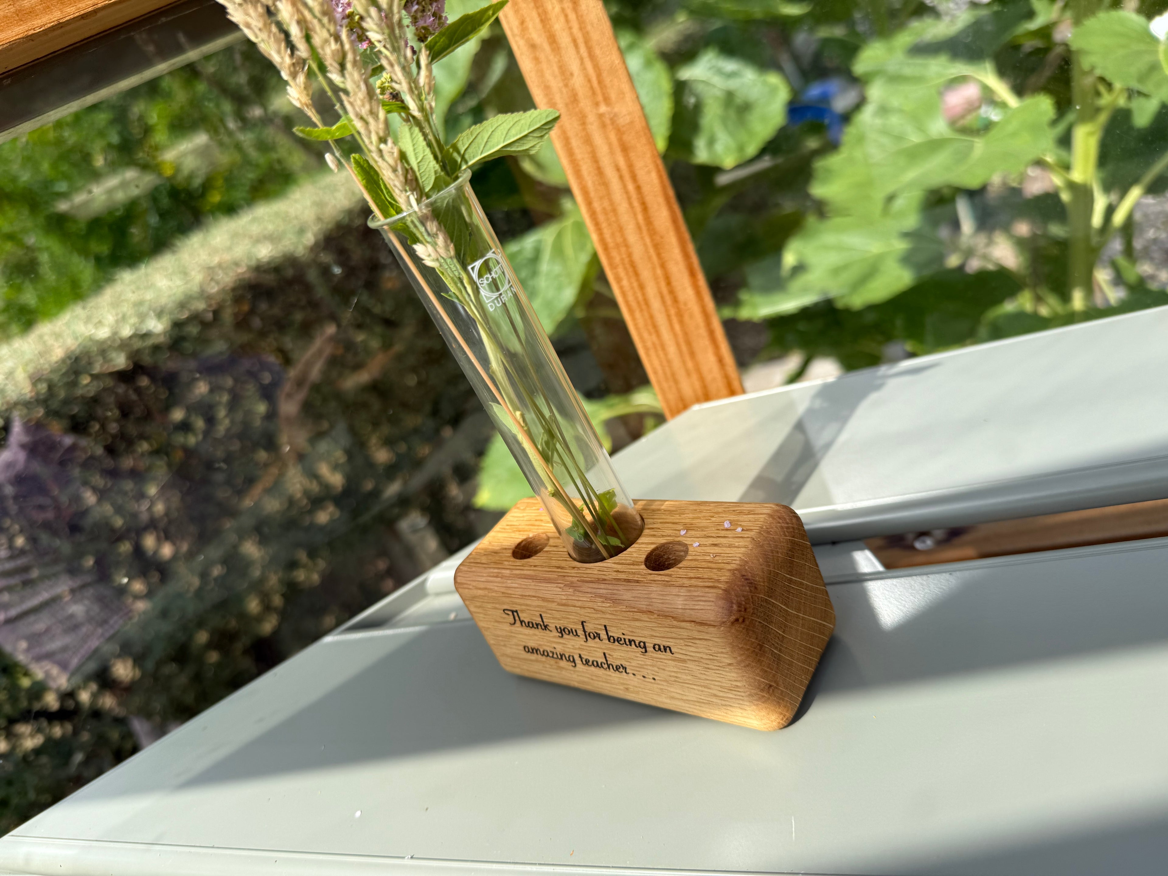 Handmade Solid Oak Desk Organizer: Mini Vase & Pen Stand
