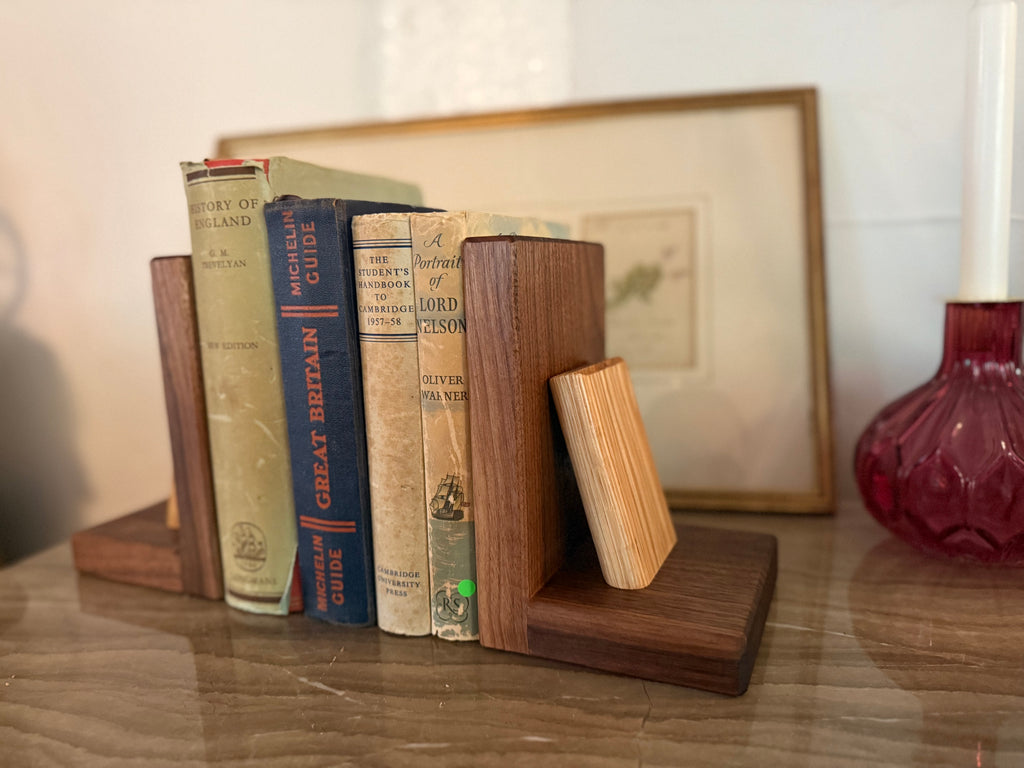 Handmade Walnut & Oak Bookends - Personalisable Desk Display