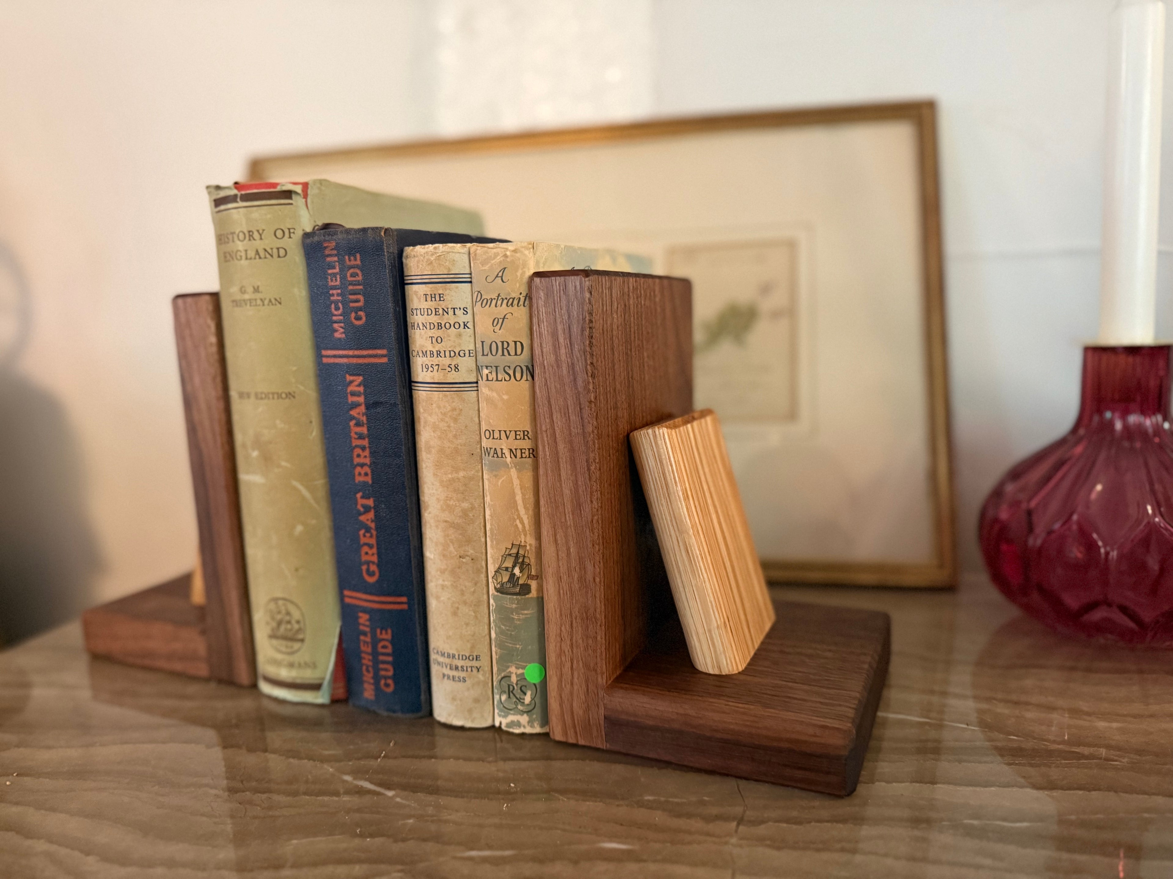 Handmade Walnut & Oak Bookends - Personalisable Desk Display