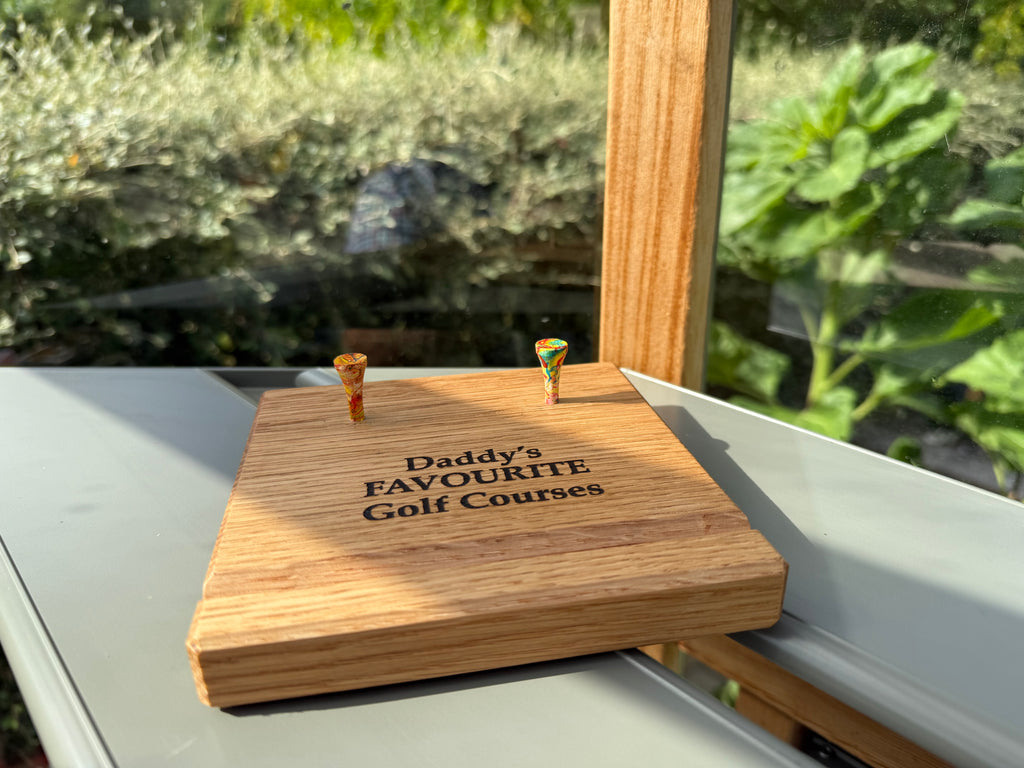Natural Solid Oak Golf Ball & Pen Display Stand - Handmade in Hampshire - Golf Enthusiast Gift - Desk or Display - Personalisable