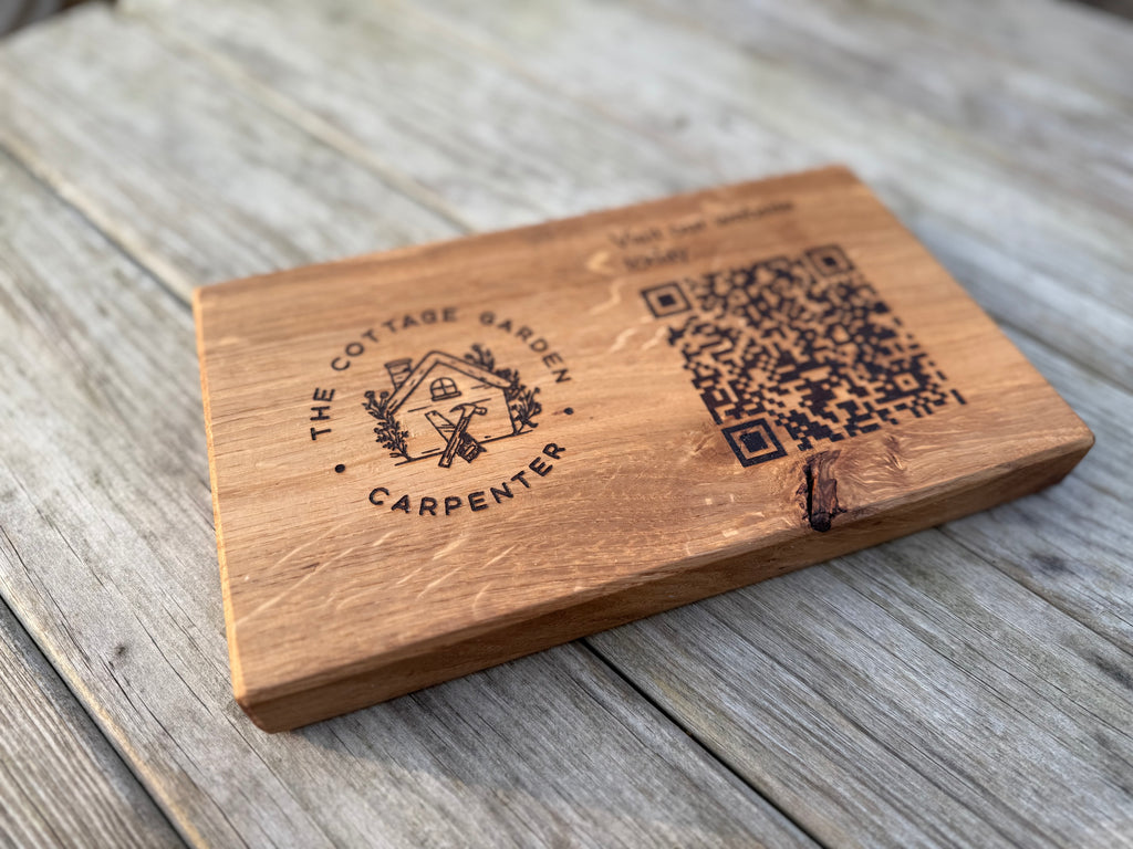 Solid Oak Tabletop/Desk/Reception Sign: Customisable Tabletop Display - QR Code