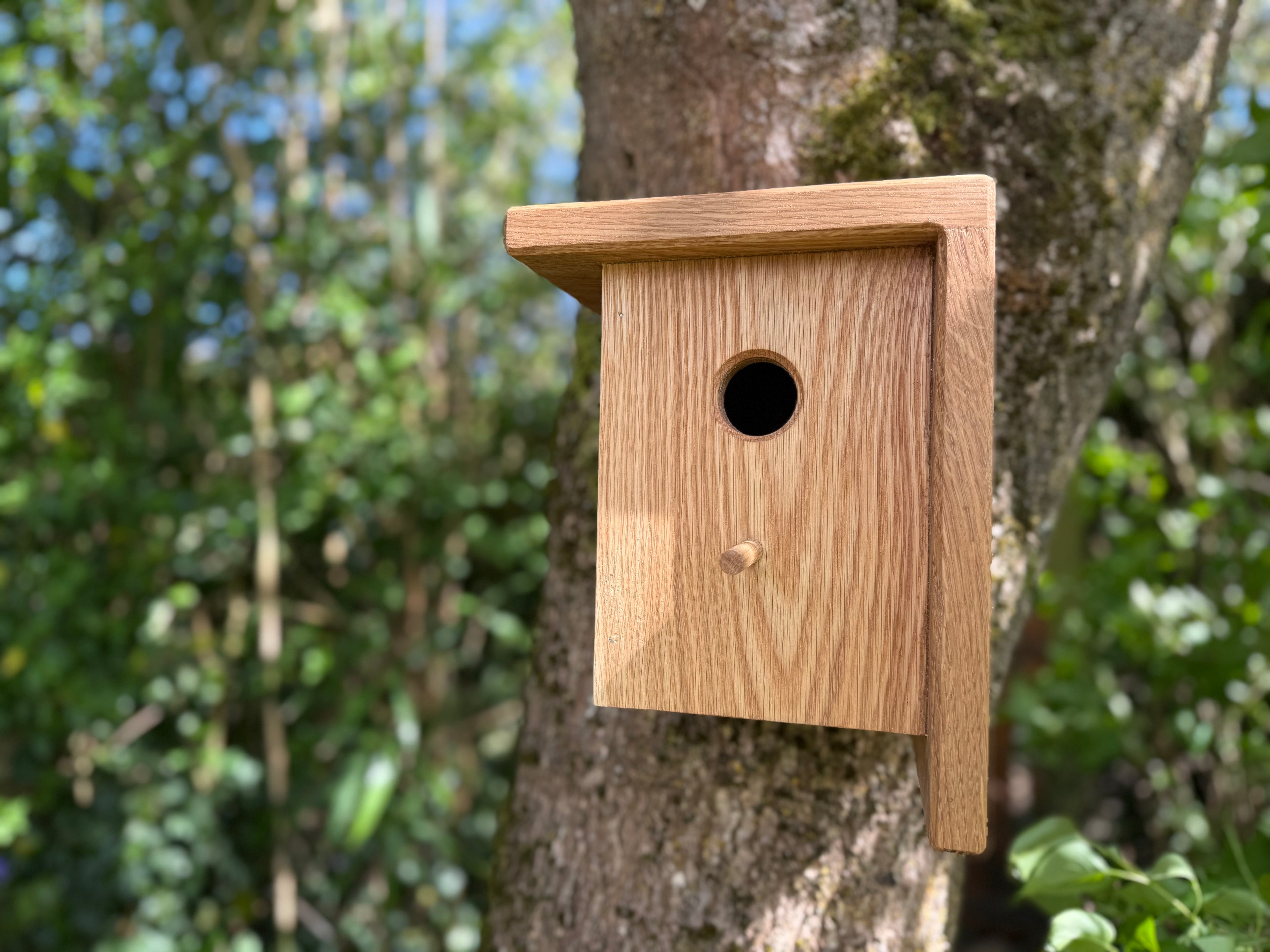 Handmade Solid Oak & Sapele Bird House: Solid Wood Nest Box, Garden Gift - Personalisable