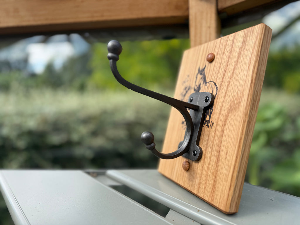 Handmade Oak Coat Rack: Equestrian Cast Iron Hook - Wall Mountable