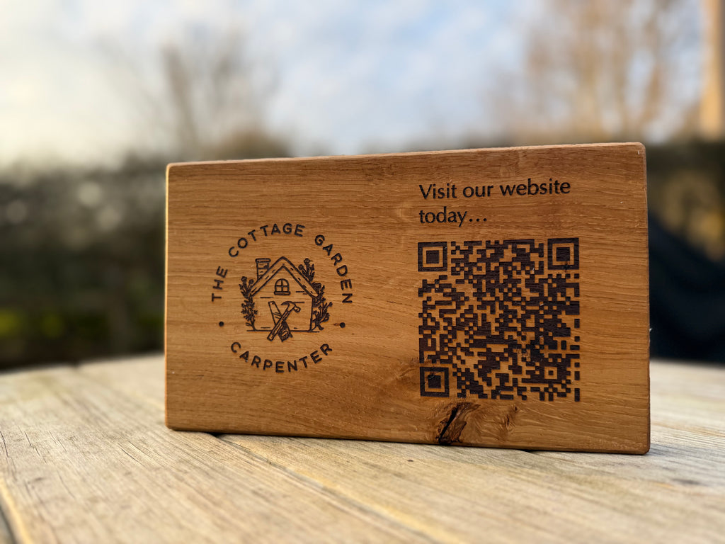 Solid Oak Tabletop/Desk/Reception Sign: Customisable Tabletop Display - QR Code