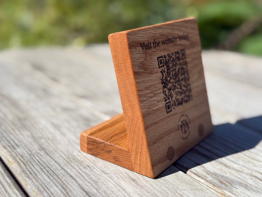 Handmade Solid Oak QR Code Sign: Customisable Tabletop Display