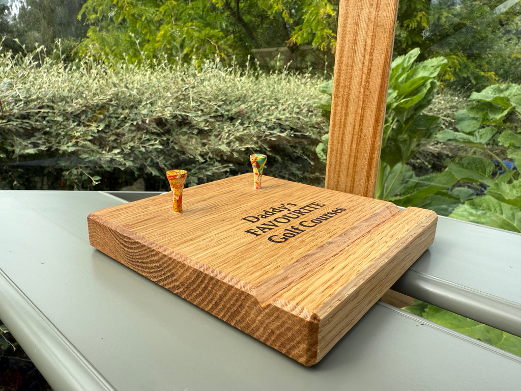 Natural Solid Oak Golf Ball & Pen Display Stand - Handmade in Hampshire - Golf Enthusiast Gift - Desk or Display - Personalisable