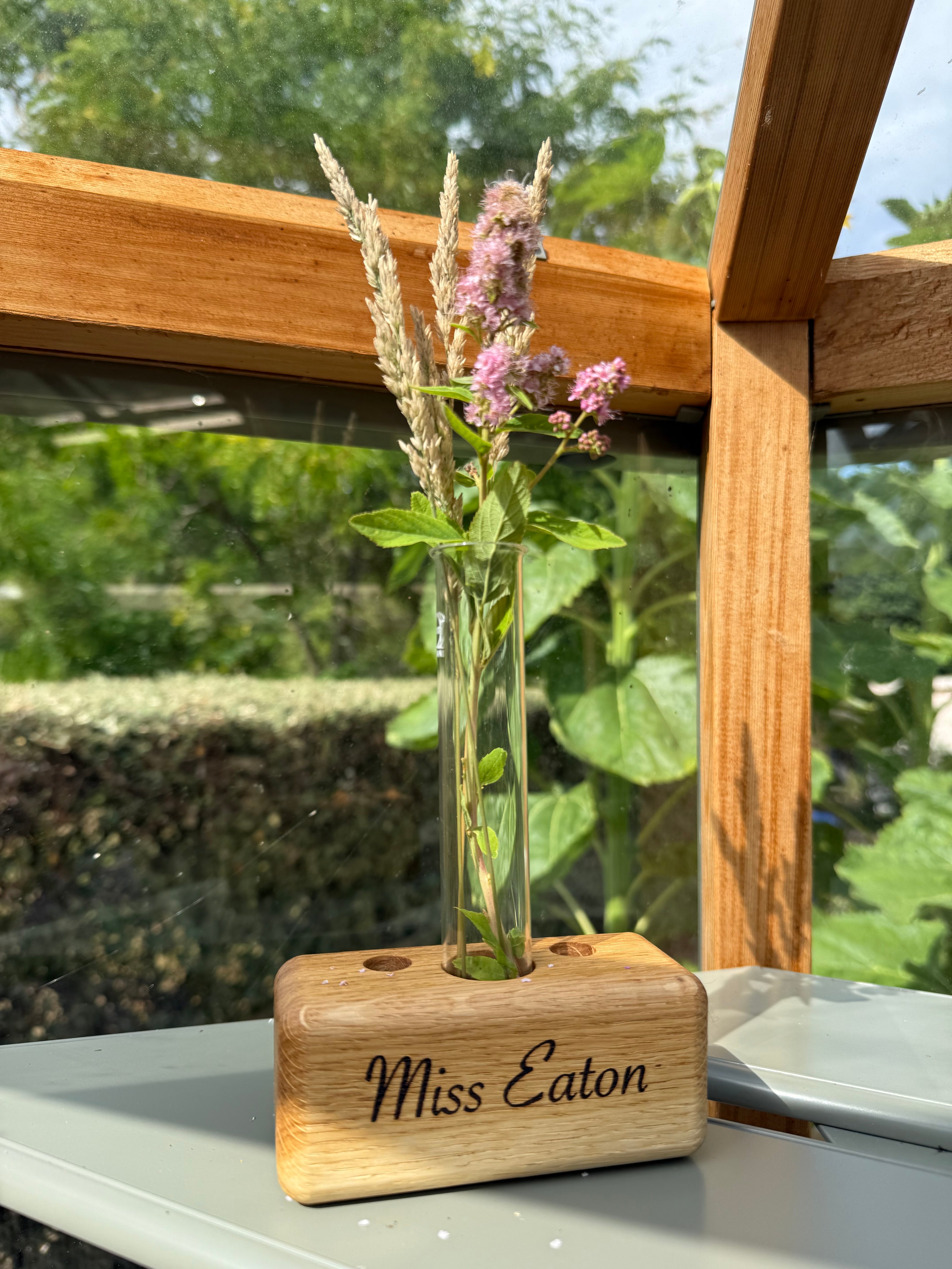 Handmade Solid Oak Desk Organizer: Mini Vase & Pen Stand
