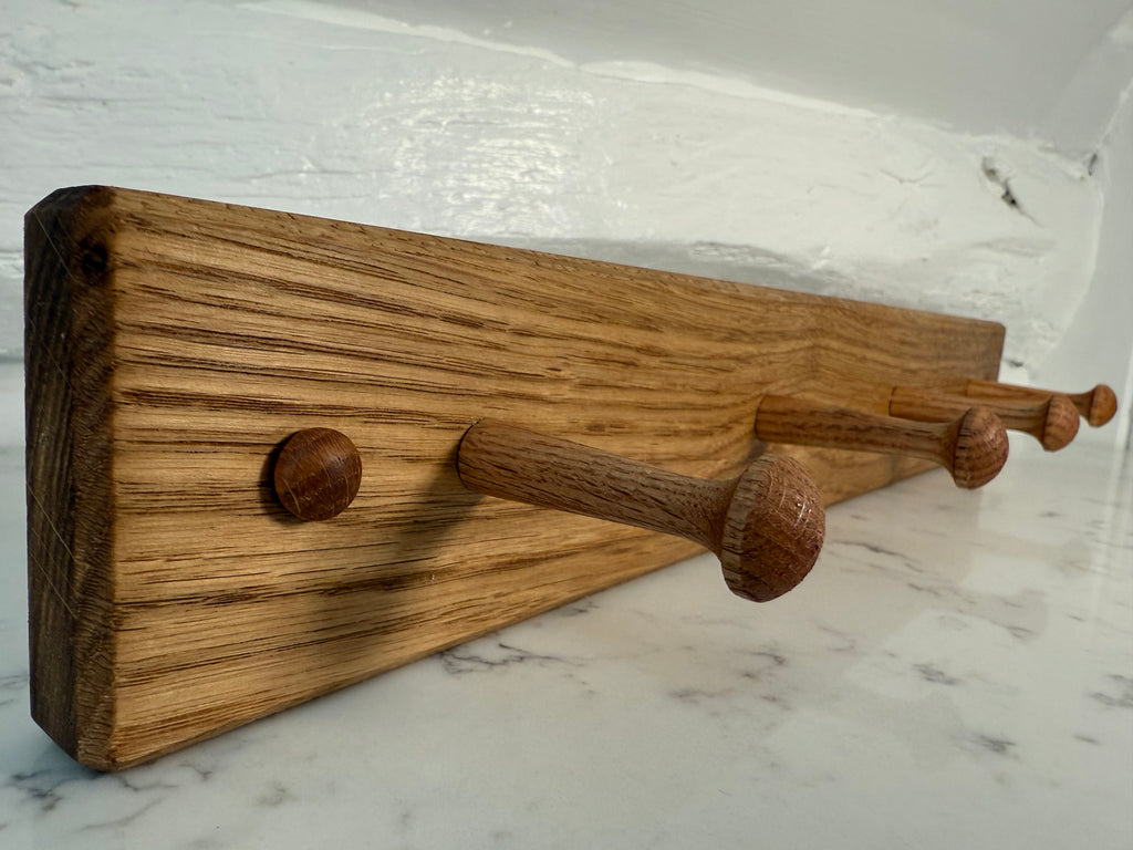 Handmade Solid Oak Coat Rack with Pegs: Wall Mountable