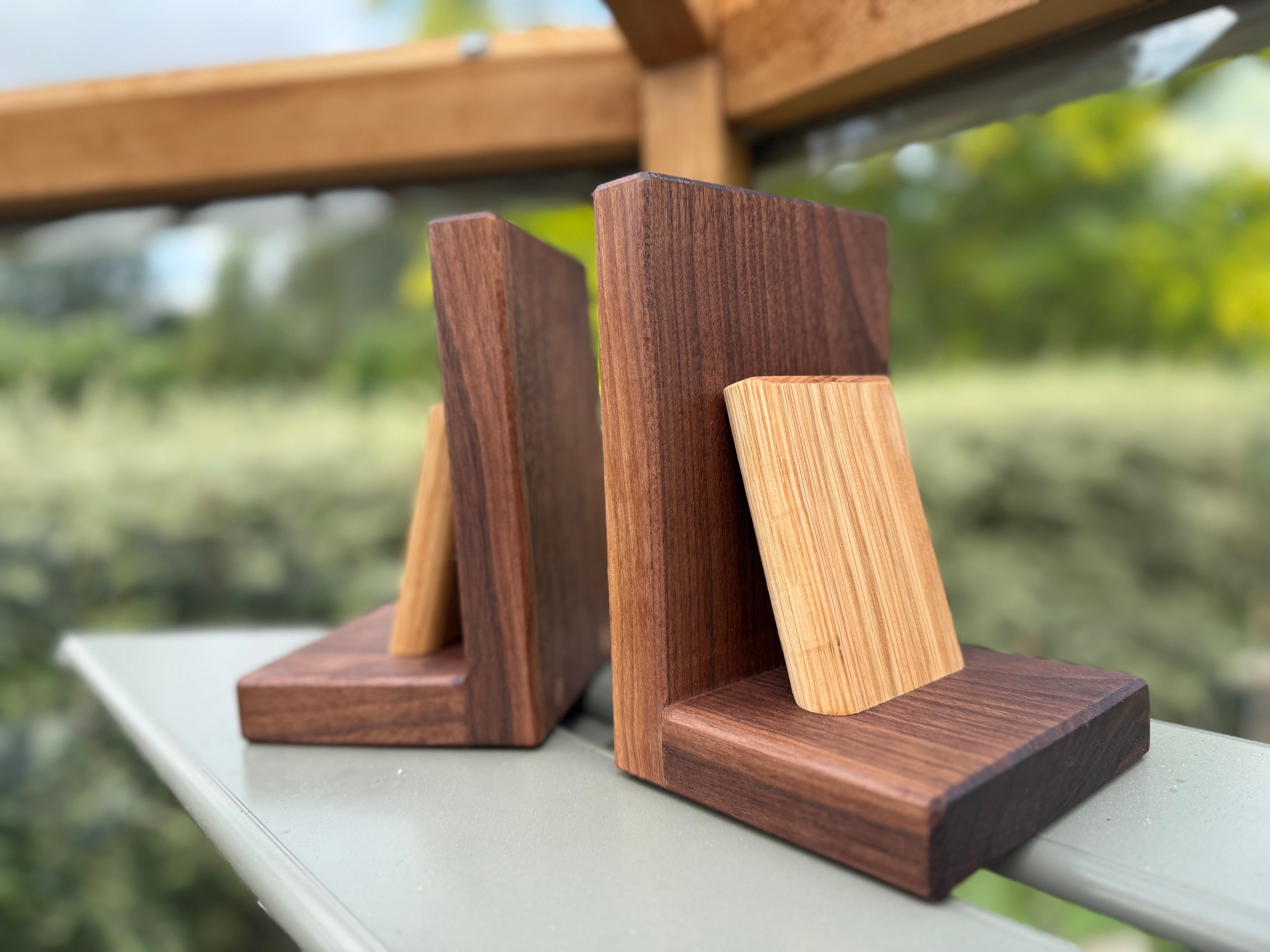 Handmade Walnut & Oak Bookends - Personalisable Desk Display