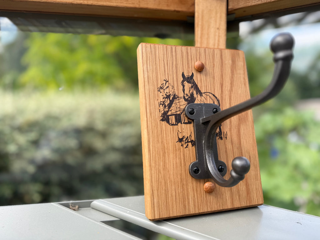 Handmade Oak Coat Rack: Equestrian Cast Iron Hook - Wall Mountable
