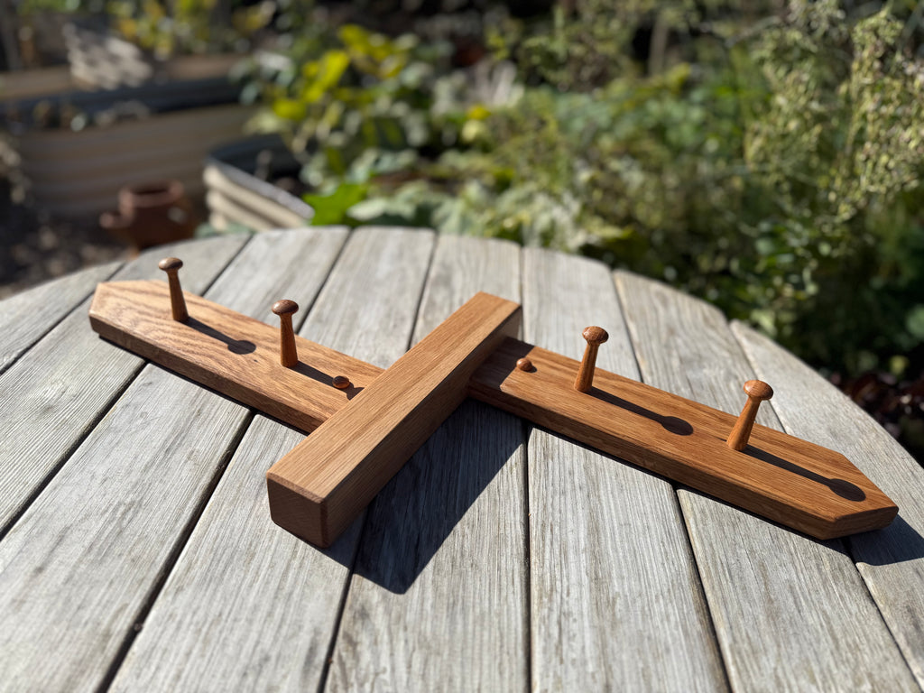 Handmade Solid Oak Coat Rack: Countryside Footpath Sign inspired - Bi-directional design