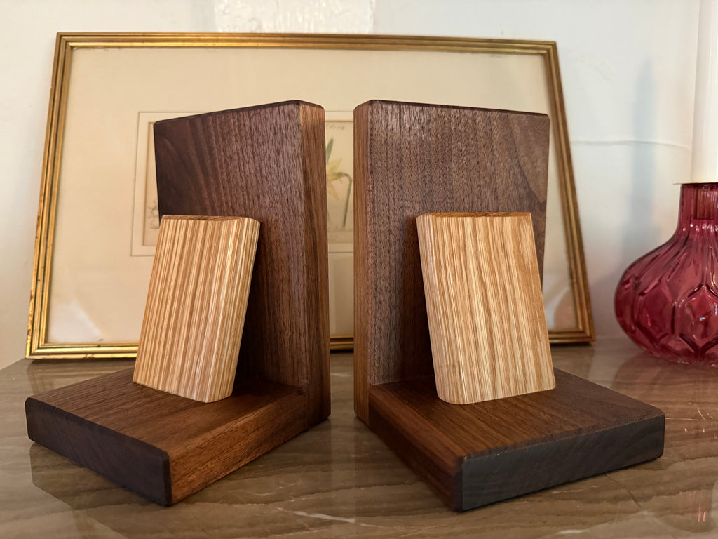 Handmade Walnut & Oak Bookends - Personalisable Desk Display