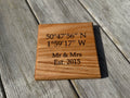 Natural Solid Oak Drink Coasters - Handmade in Hampshire - Personalisable - coordinates - perfect wedding/anniversary/engagement gift