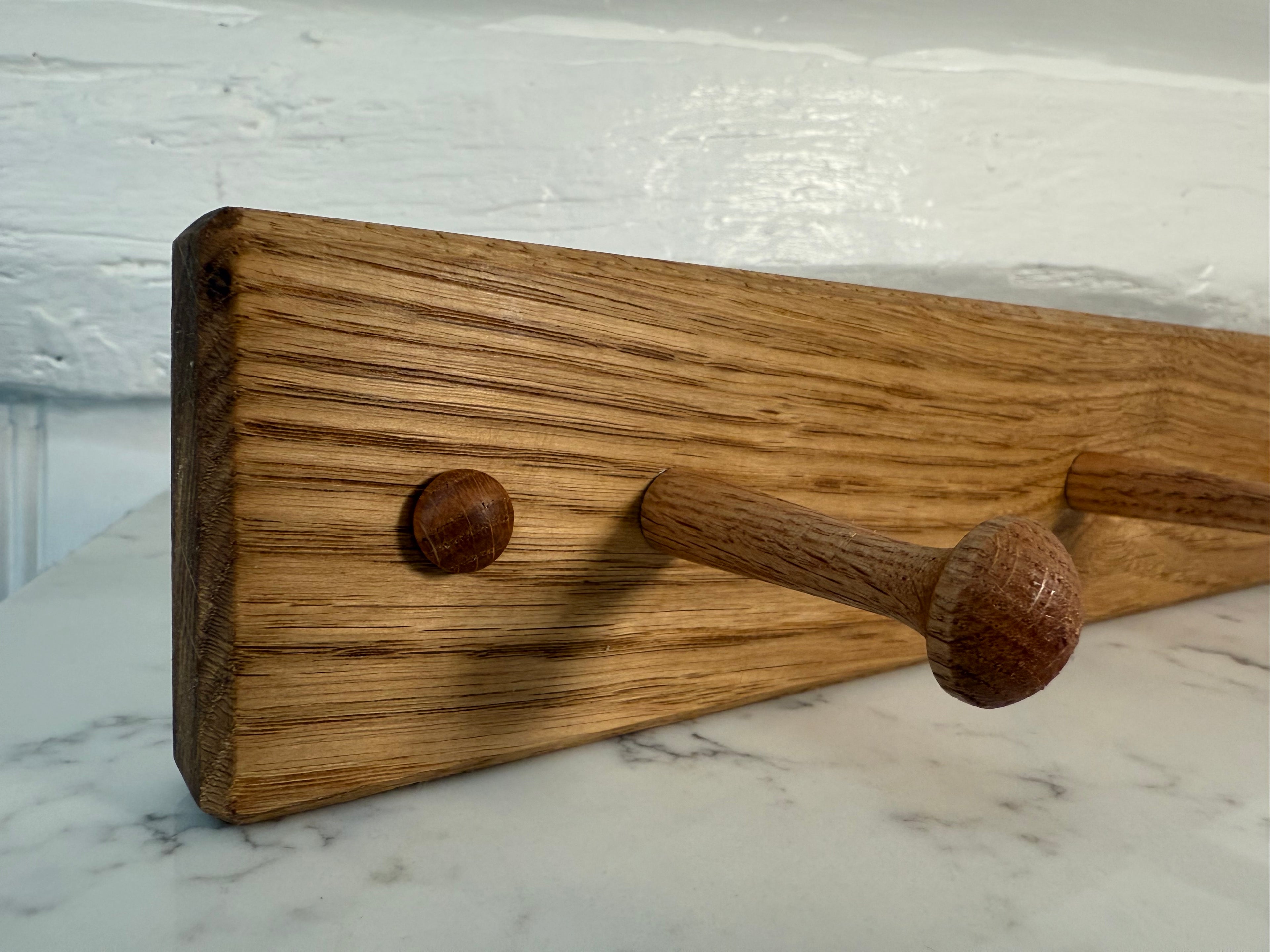 Handmade Solid Oak Coat Rack with Pegs: Wall Mountable